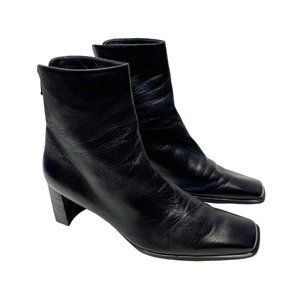 Stuart Weitzman black square toe Heel Genuine Leather Ankle boots Botties Size 9